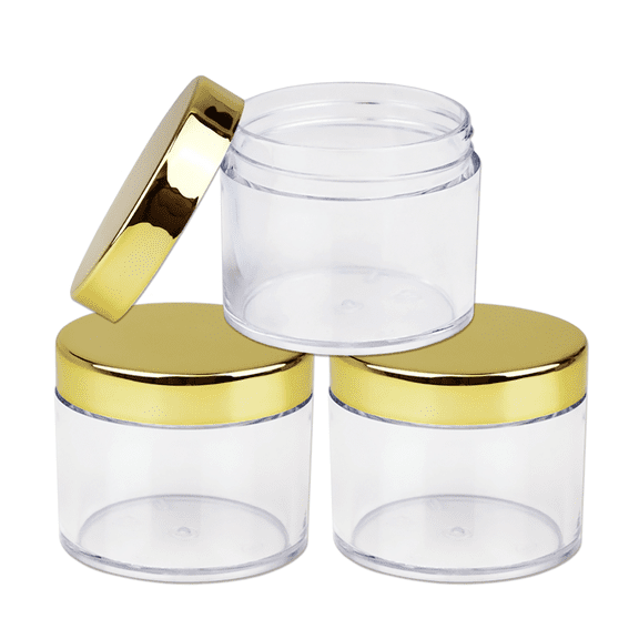 2oz/60g/60ml High Quality Acrylic Leak Proof Clear Container Jars with Gold Lids 3pcs
