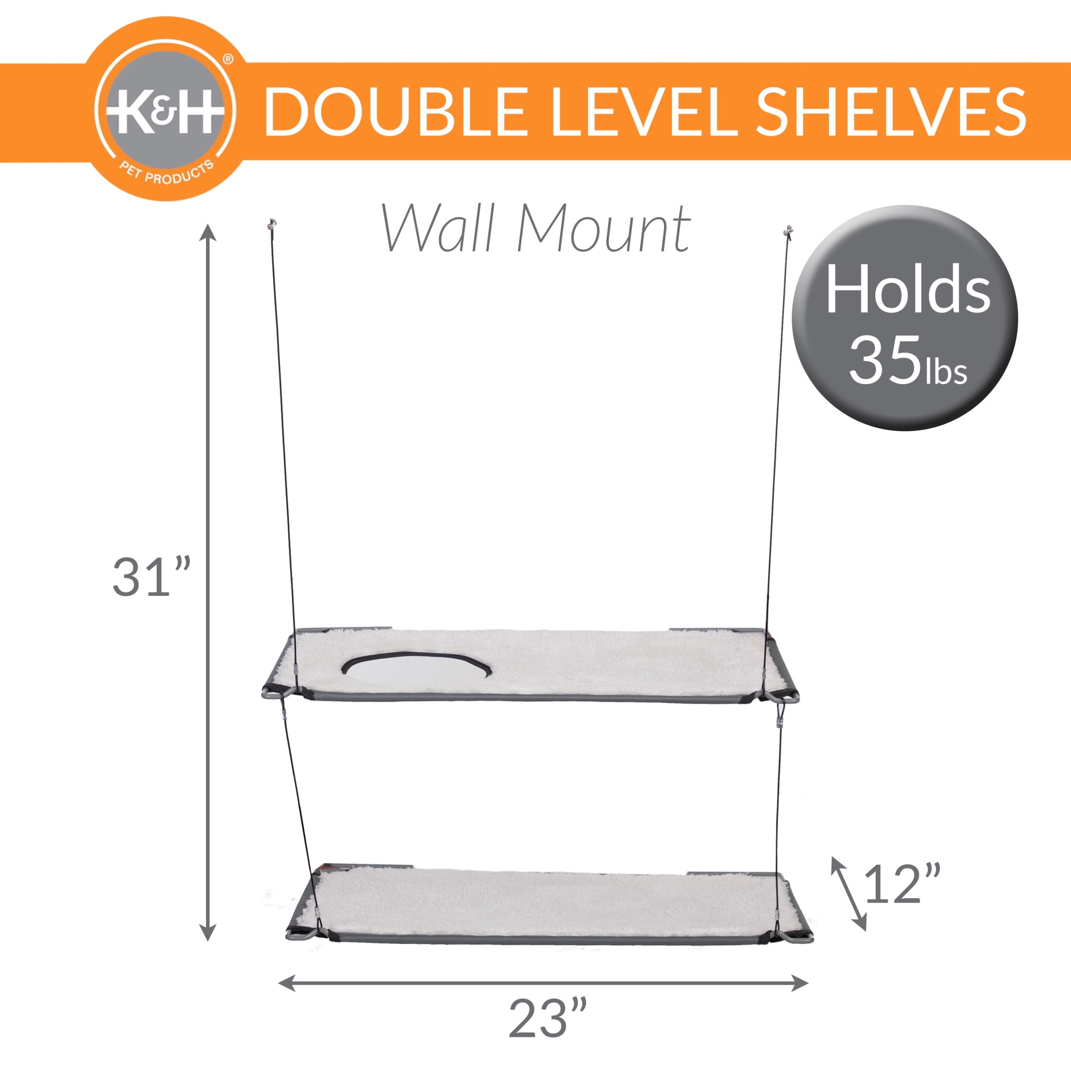 K&H Pet Products Wall Mount Cat Shelf Double Level Natural 23 X 12 Inches