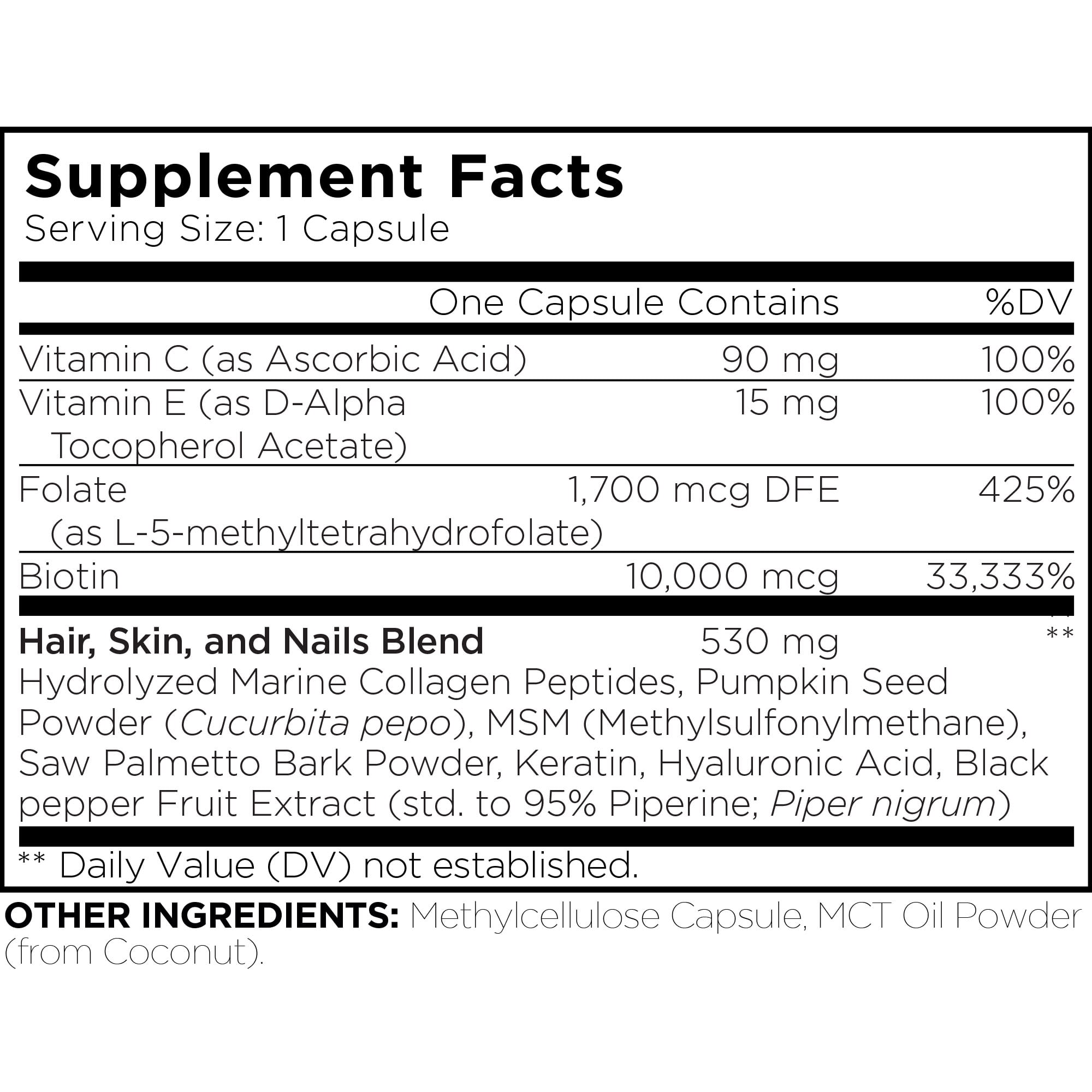 Amen Biotin Collagen Peptides, Vitamins C & E, Folate, Keratin, Hyaluronic Acid, Hair & Skin, 90 ct