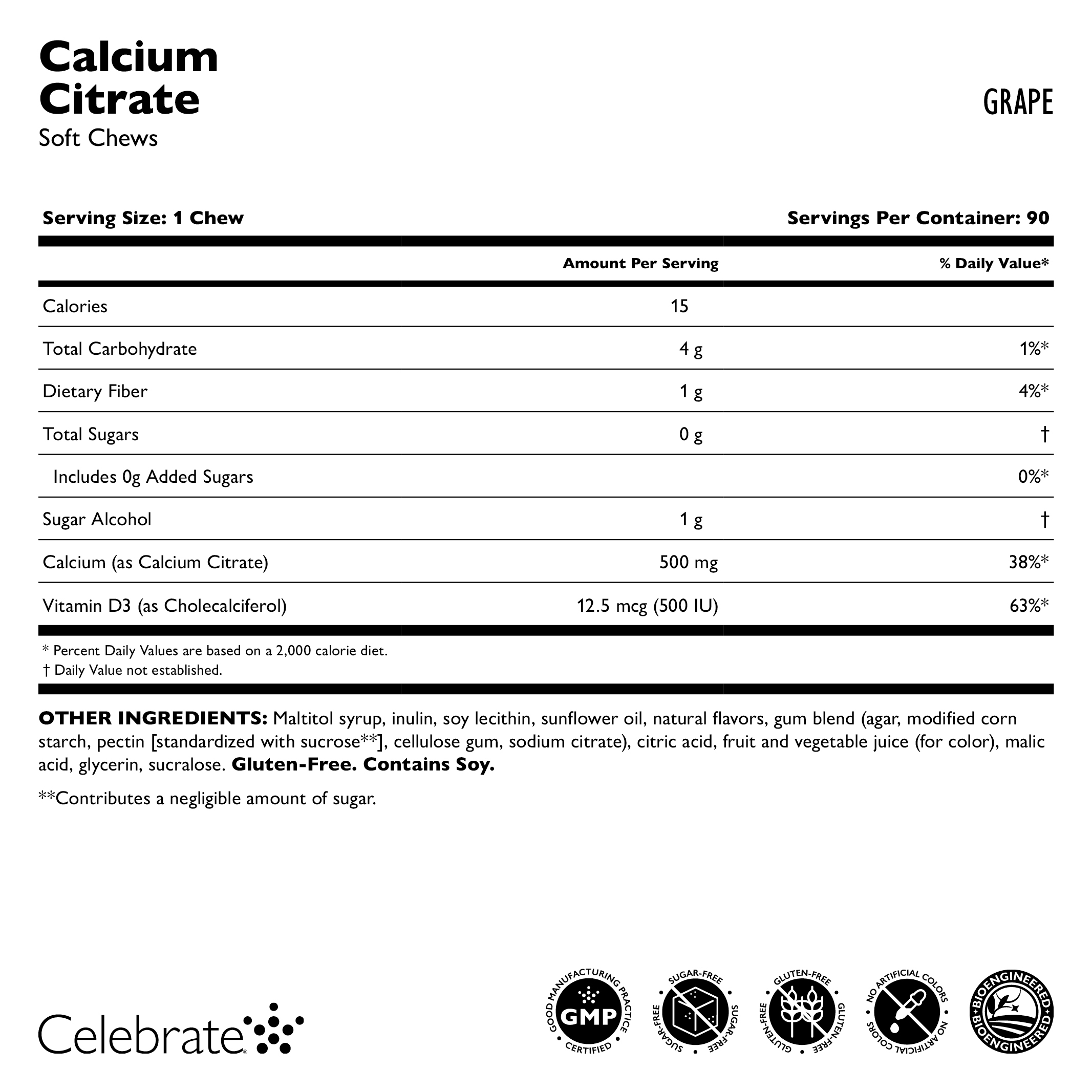Celebrate Vitamins Bariatric Calcium Citrate Soft Chews, 500 mg, Grape, 90 count