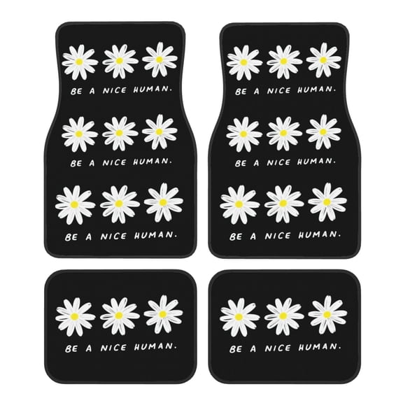 KAKALAD Three White Daisy Car Floor Mats 4PC Set Carpet Protection, Universal Fit for Car SUV VA & Truck, Vehicle Front & Rear