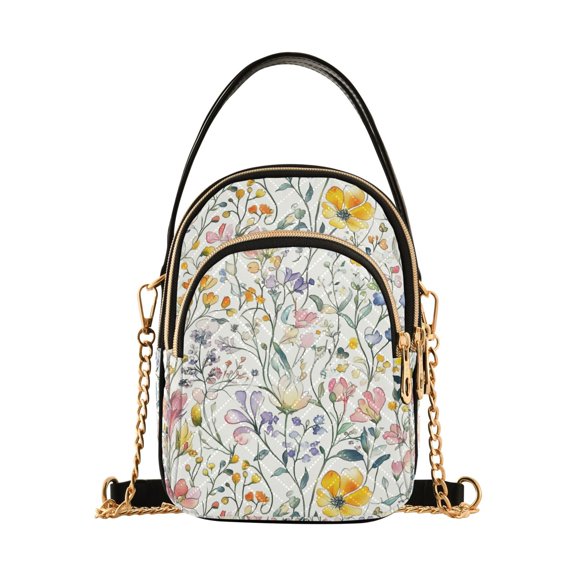 FORMRS Crossbody Bag for Women Quilted Travel Shoulder Cell Phone Purse with Chain Strap Handbag, Watercolor Wildflowers