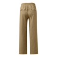 thumbnail image 4 of Men's Linen Pants Casual Beach Yoga Wide Leg Loose Fit Drawstring Elastic Waist Straight Trousers with Pockets Yellow, 4 of 5