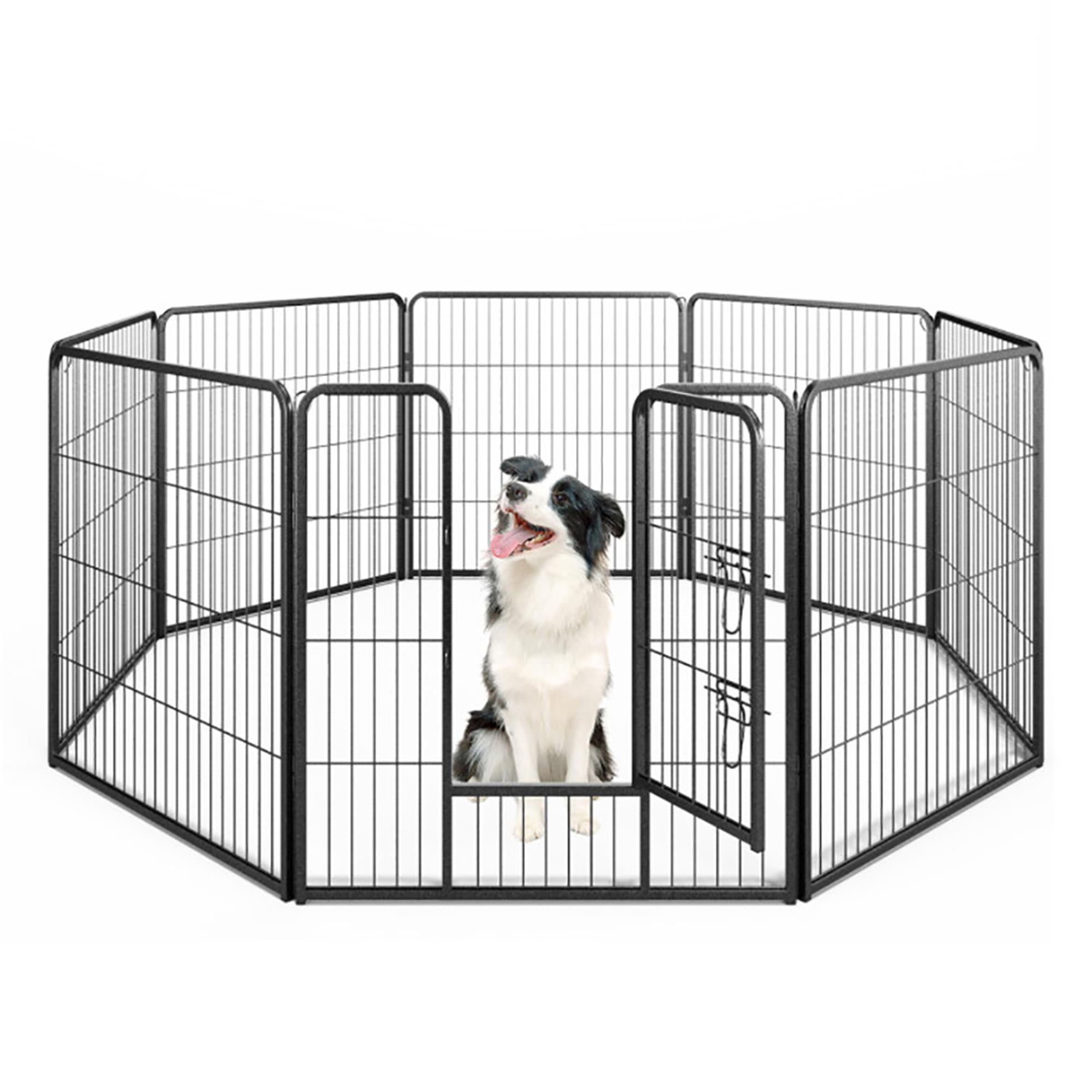Demi Bonn 31"x32" Dog Playpen Outdoor 8-Panels Dog Pen Large Indoor Metal Puppy Pet Playpen for Small Dogs Run Fence, Black