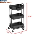 thumbnail image 3 of Rolling Utility Cart, artículos para el hogar sencillos de 3 niveles con cubo para colgar, 3 of 6