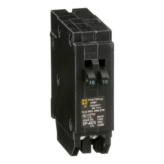 Square D Homeline 15A/15A Twin Single-Pole Standard Trip Tandem Circuit Breaker