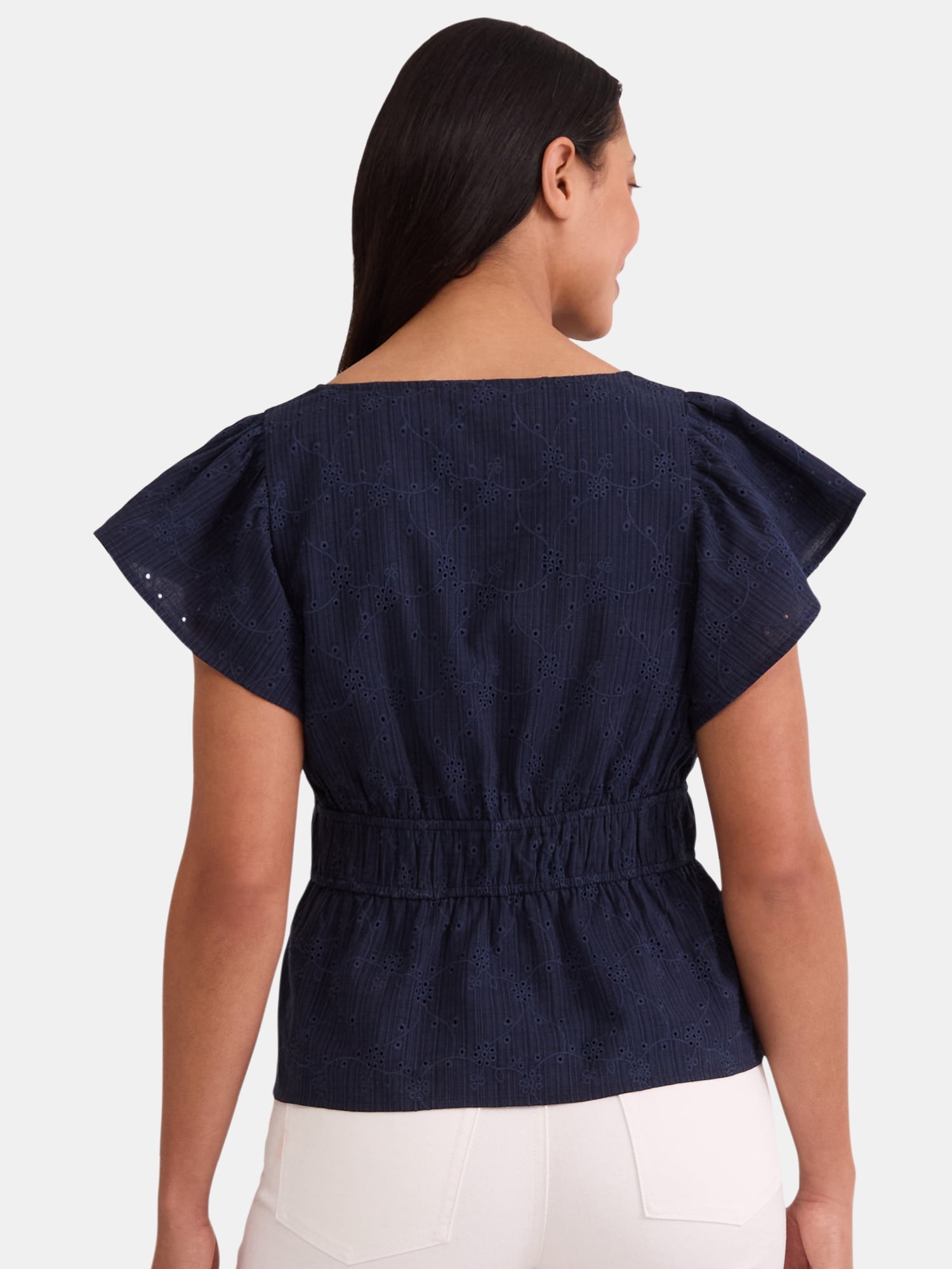 Time and Tru Women's Eyelet Peplum Top, Sizes XS-XXXL