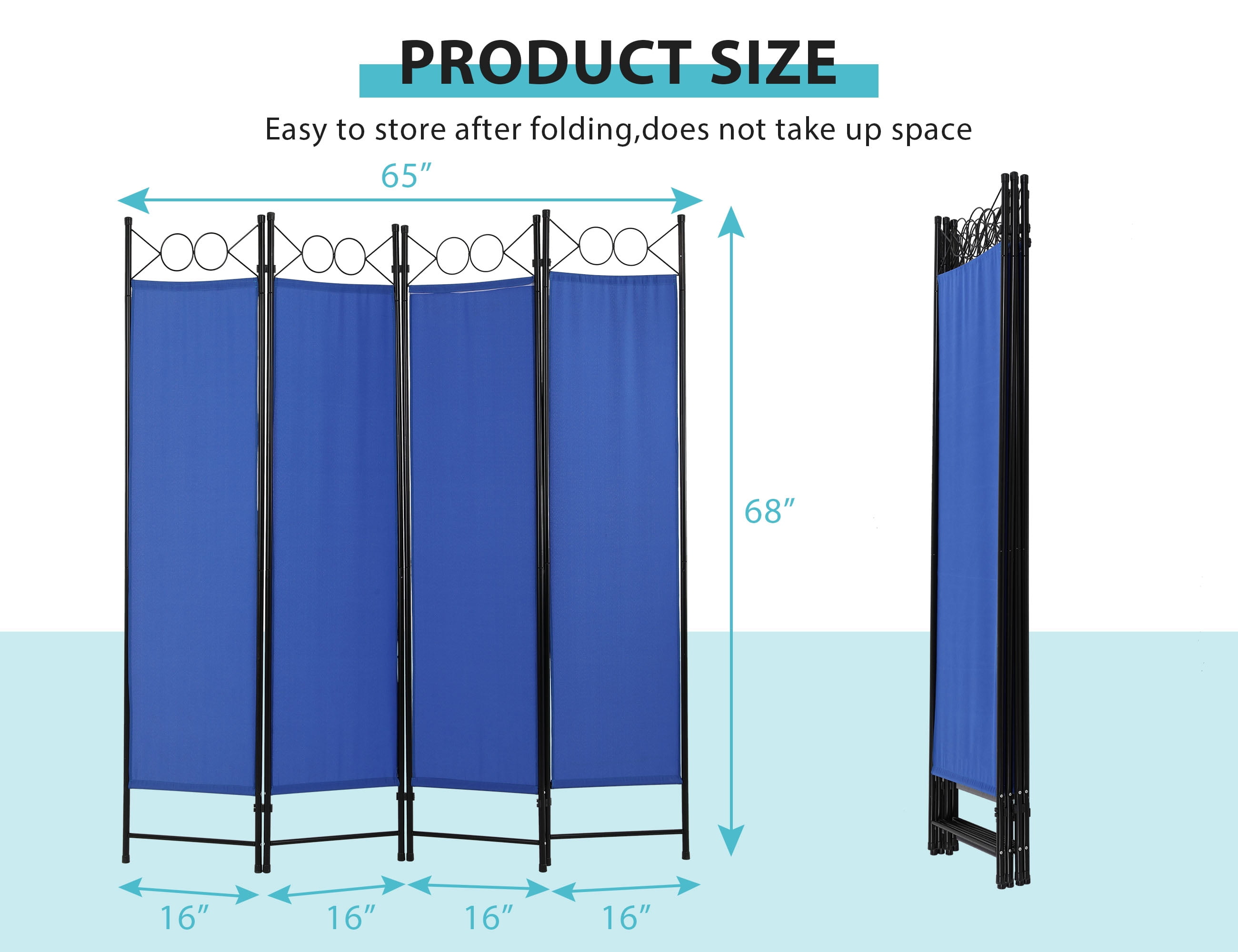 YRLLENSDAN Partition Room Dividers with 4 Panels, Steel Frame Folding Privacy Screen for Room 5.6Ft Portable Room Divider Screen Freestanding Fabric Room Divider