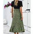thumbnail image 5 of OUSIMEN Women's Casual Dress V-Neck Short Sleeve Polka Dot Ruffle Chiffon Elegant Swing Skater Long Dresses, 5 of 6