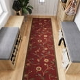 thumbnail image 2 of Ottomanson Extra Long Runner Rug 2'7" x 41' – Non-Slip Low Pile Hallway Carpet, Floral Red, 2 of 7