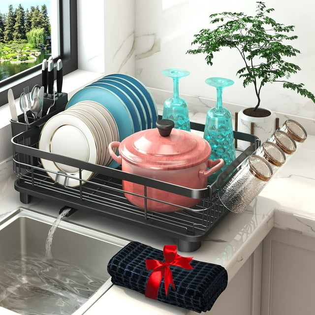 Rejillas para platos de acero inoxidable para encimeras de cocina, diseño compacto con diseño hueco para un fácil acceso, ahorra espacio Rejilla de secado de platos de hierro para un secado rápido de
