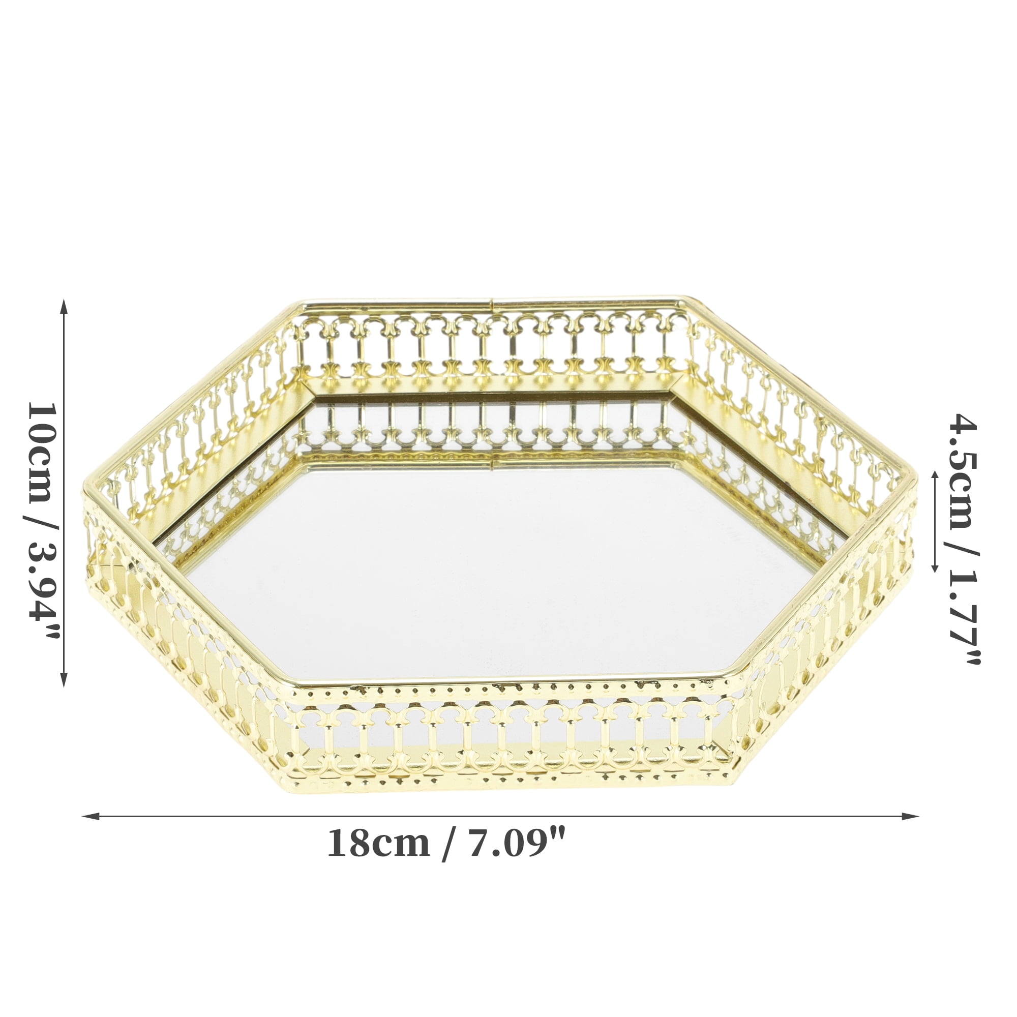 Unique Bargains Mirror Tray Hexagon Metal Perfume Tray Glass Candle Serving Tray