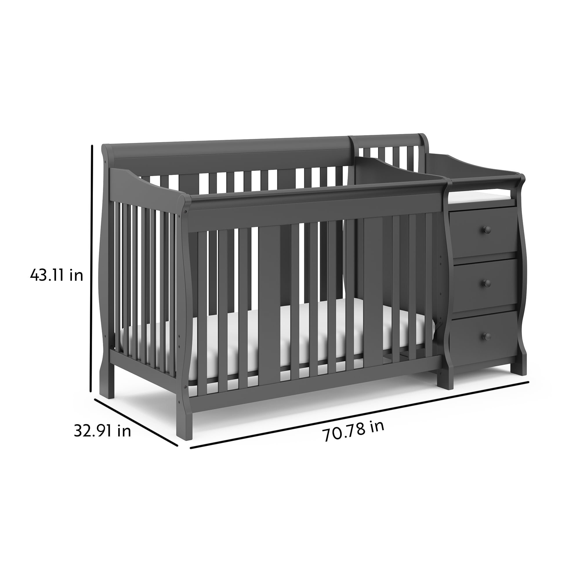 Storkcraft Portofino 5 in 1 Convertible Baby Crib and Changer Gray