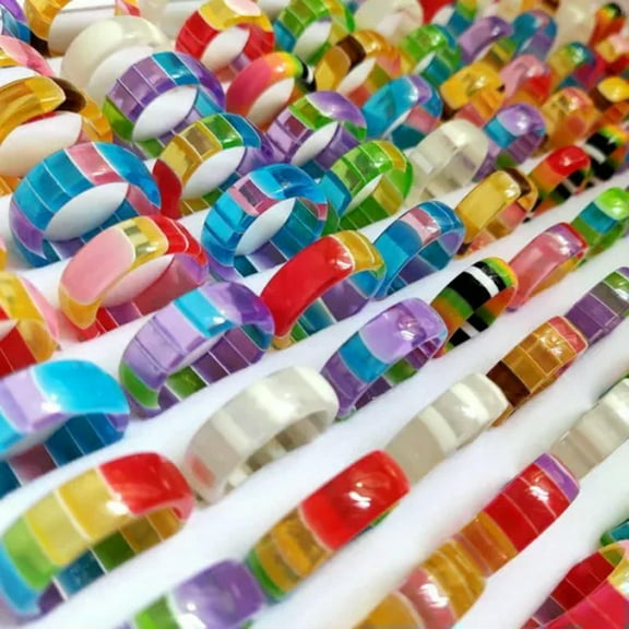 HOOUN 50pcs Charm Cute Resin Ring For Women Acrylic Sweet Rings Colorful Party Jewelry