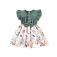 thumbnail image 1 of Faithtur Robe d'Été Patchwork pour Bébé Fille Nœud Papillon Imprimé Fleur Manches à Volants Longueur Genou Robe Trapèze, 1 of 4