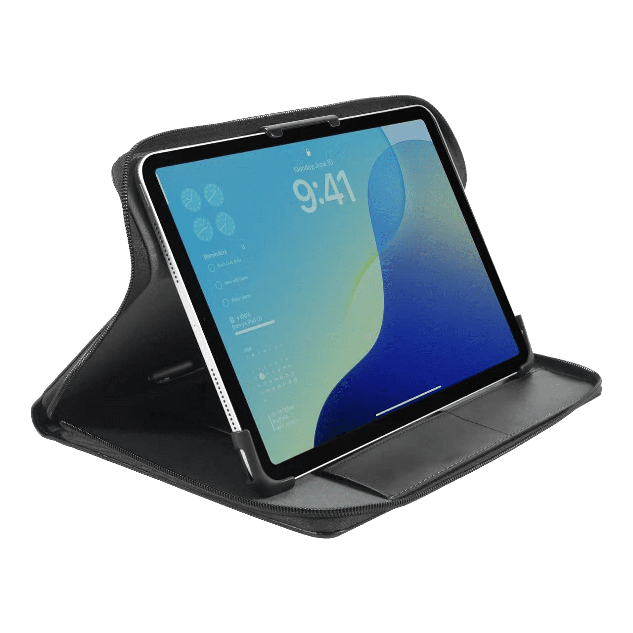 onn Black Vegan Leather Zippered Tablet Folio Case with Stylus for 9 to 11 inch Tablets