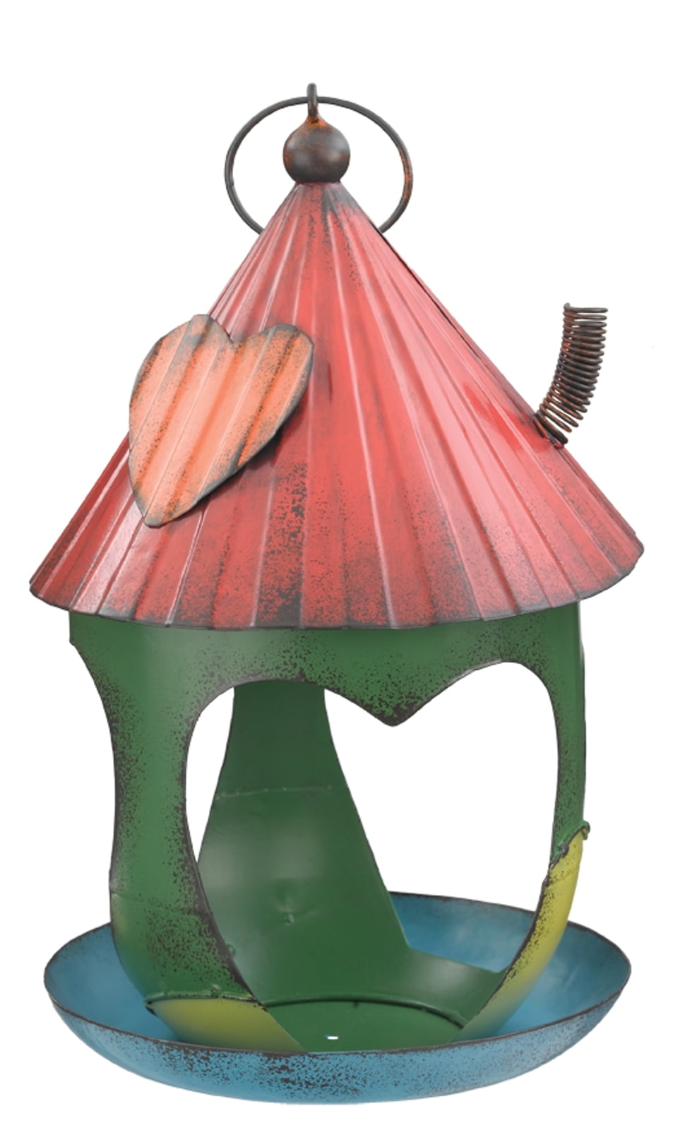 Corrugated Metal Whimsical Green Bird Feeder 11.5 Inch Garden Decor Regal Art