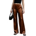 thumbnail image 2 of Dwellite Pants for Women Satin Wide Leg Dress Pants Waistband Casual Long Flowy Loose Trousers 2026 Brown L, 2 of 6