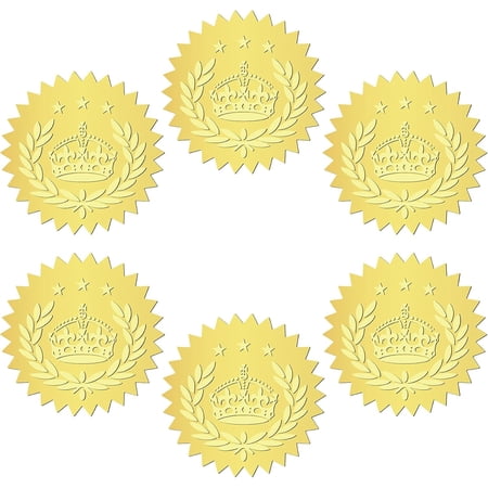 144Pcs Gold Foil Embossed Stickers 2 Inch Star Certificate Embossed Sealing Decal Round Label Self Adhesive Decal