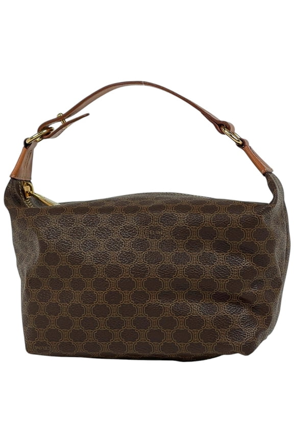 Pre-Owned Celine Macadam handbag/pouch in brown coated canvas for women. (Fair)