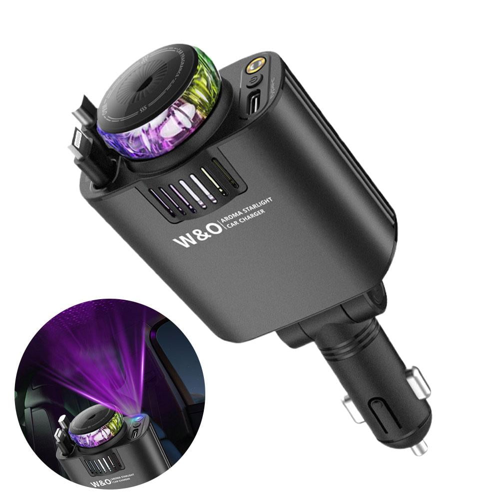 Retractable Car Charger with Aromatherapy and Starlight, 5 in 1 USB C Car Charger for iPhone 16 15 14 13 12 11, Fast Charging Compatible with iPhone Android