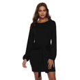 thumbnail image 1 of L Minivestido ajustado de manga larga con cuello redondo y farol para mujer, ropa de fiesta y discoteca de Color sólido con nudo en la cintura, otoño e invierno, 1 of 5