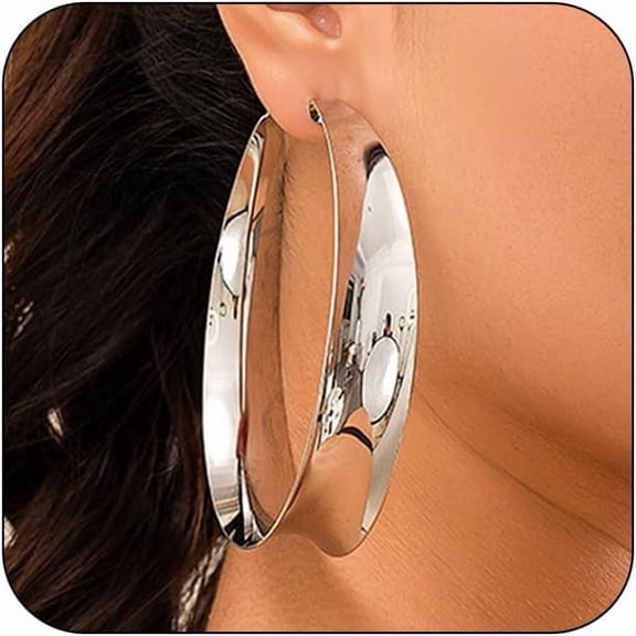 Hoop Earrings for Women Wide Hoop Earrings Large Big Flat Huggie Hoops Earrings Trendy Chunky Hoops Earrings Statement Earrings Jewelry for Women