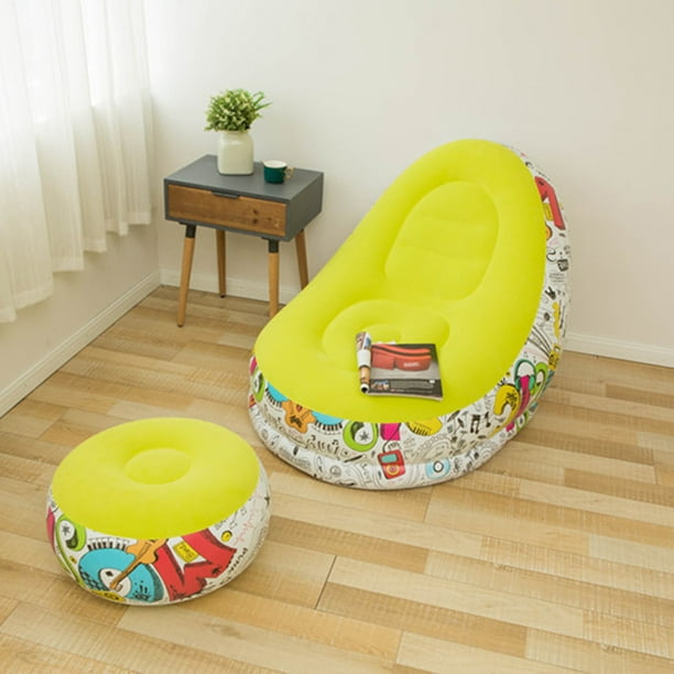 Flmtop Portable Leisure Inflatable Sofa Chair With Footrest Stool Outdoor Furniture Gray