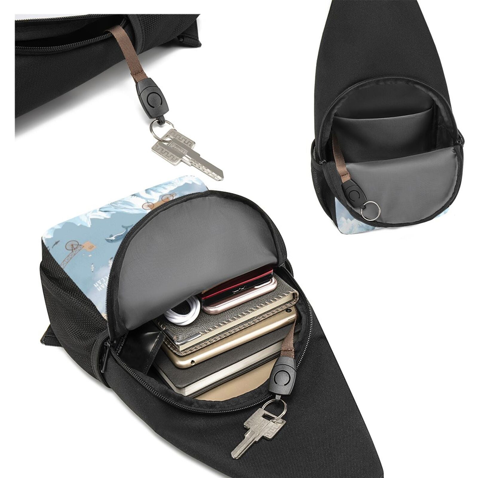 Xecao's Animals Travel World Map Print Sling Bag: A Versatile Chest, Shoulder, and Crossbody Backpack for Casual Days Out, Perfect for Both Men and Women