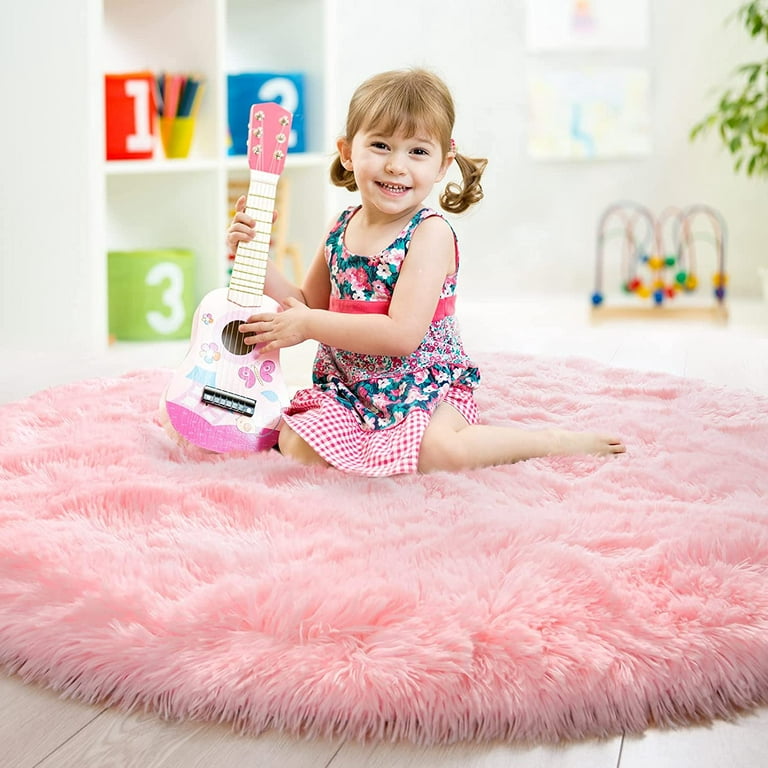 junovo Pink Round Rug 4x4 Feet Fluffy Soft Area Rugs for Kids Girls Room  Princess Castle Plush Shaggy Carpet Cute Circle Nursery Rug for Girls  Bedroom