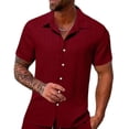 thumbnail image 4 of HVOBTTY Summer Men's Lapel Button Down Short Sleeve Shirt Tops Shorts Casual 2 Piece Outfit Set, 4 of 5