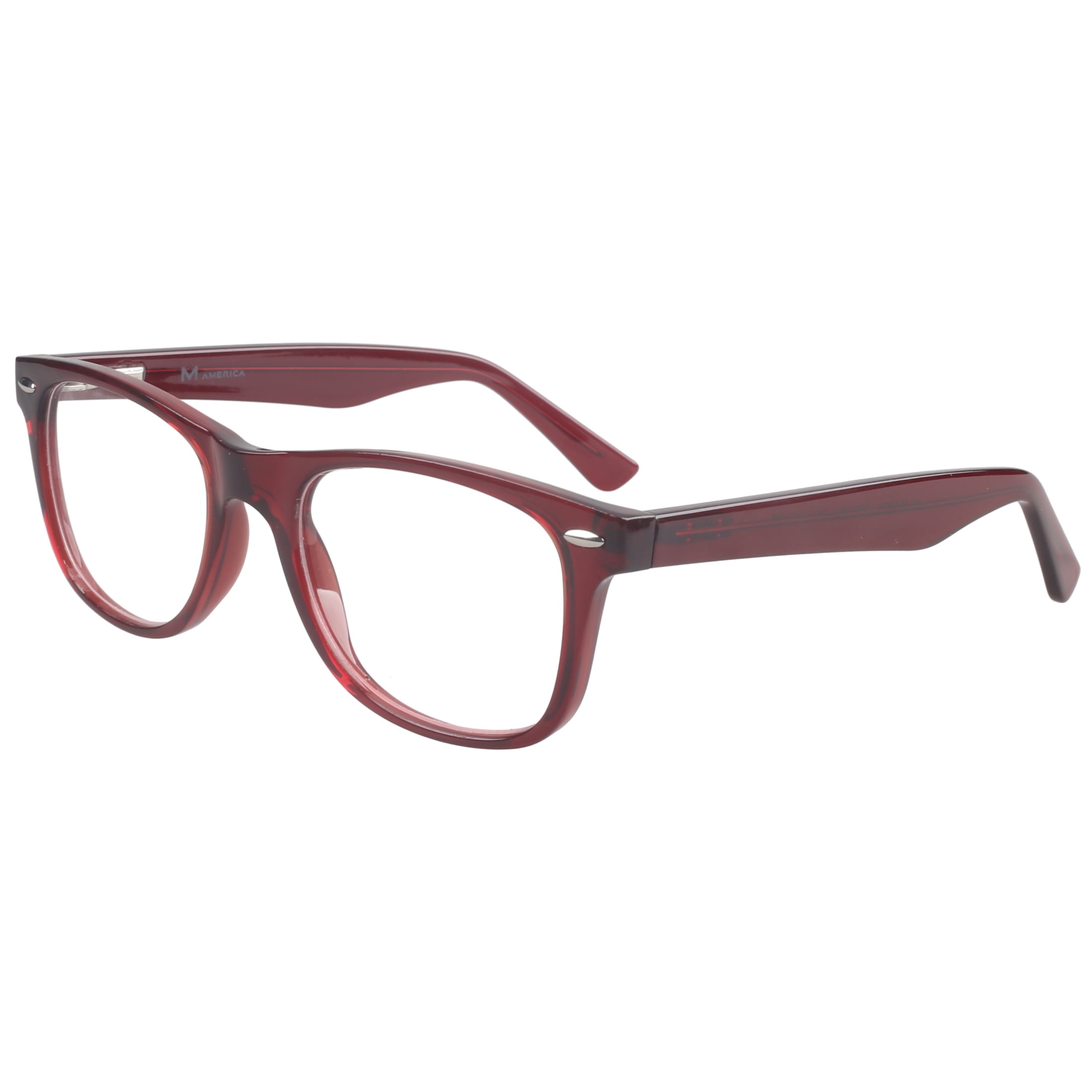 Mens M America Clarkson Rx'able Eyeglasses, Plastic, Square, Burgundy Crystal, 1 Pair