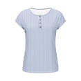 thumbnail image 5 of Htigea Women's Striped T-Shirts Short Sleeve Crewneck Henley Shirt Dressy Button Down Pullover Tops Summer Tees Light Blue S, 5 of 8