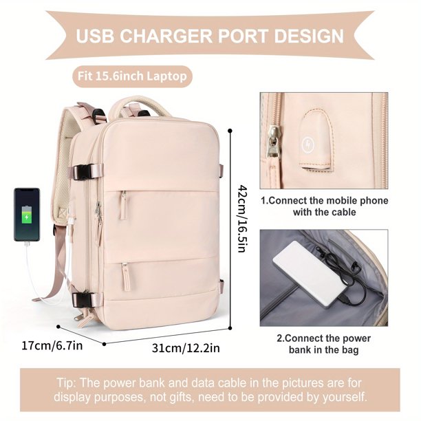 Mochila De Viaje Grande, Mochila De Transporte Impermeable, Mochila De Senderismo, Mochila Para Deportes Al Aire Libre, Mochila De Equipaje Portátil Con Puerto De Carga USB, Compartimento Para Zapatos