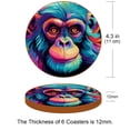 thumbnail image 3 of Monkey 6PCS Round Microfiber Leather Table Coasters Set, 11x11 cm/4.3x4.3 in, Drink Coaster Mats for Home and Kitchen Use, 3 of 6
