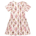 thumbnail image 2 of FORMRS Girls Short Sleeve Dress Summer Casual Round Neck A-line Beach Sundress, Sizes 2T-8T, Pink Ice Cream Pattern, 2 of 8