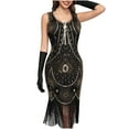 thumbnail image 5 of BLTIBY Women's 1920s Fringed Dress Flapper Costume Vintage Sequin Beaded Tassels Hem Prom Sleeveless Round Neck Cocktail Evening Dresses Gatsby Dress Gold L, 5 of 6