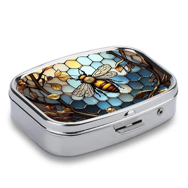 Yuehao Vintage & Tree Pattern Pill Box, Portable 2-Grid Storage Box for Pills, Travel Home Schol Outdoor, White