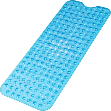 LQQBOX Large Non Slip Bathtub Mat, Extra Long Bath Mat for Tub, 39.37 x 15.75 Inch, Machine Washable Shower Mats with Suction Cups and Drain Holes, Bath Tub Mats for Bathroom Non Slip, Clear Blue