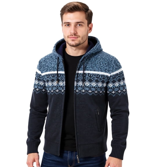 CharmCyan Men's Zippered Casual Fleece Thickened Hooded Knit Sweater Light Gray XL