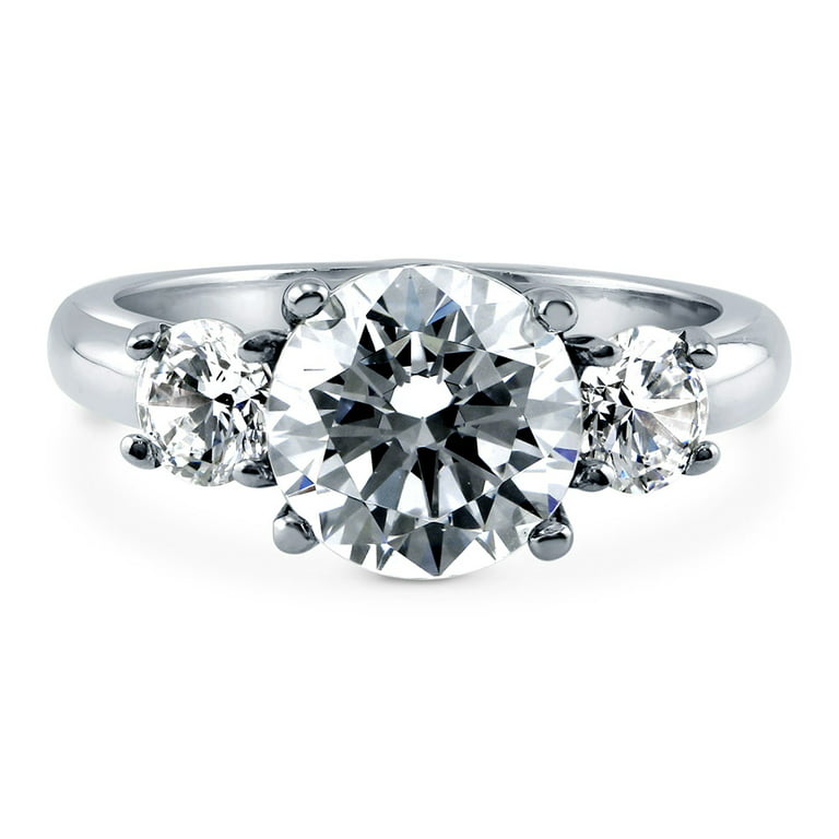 BERRICLE Sterling Silver 3-Stone Wedding Engagement Rings Round