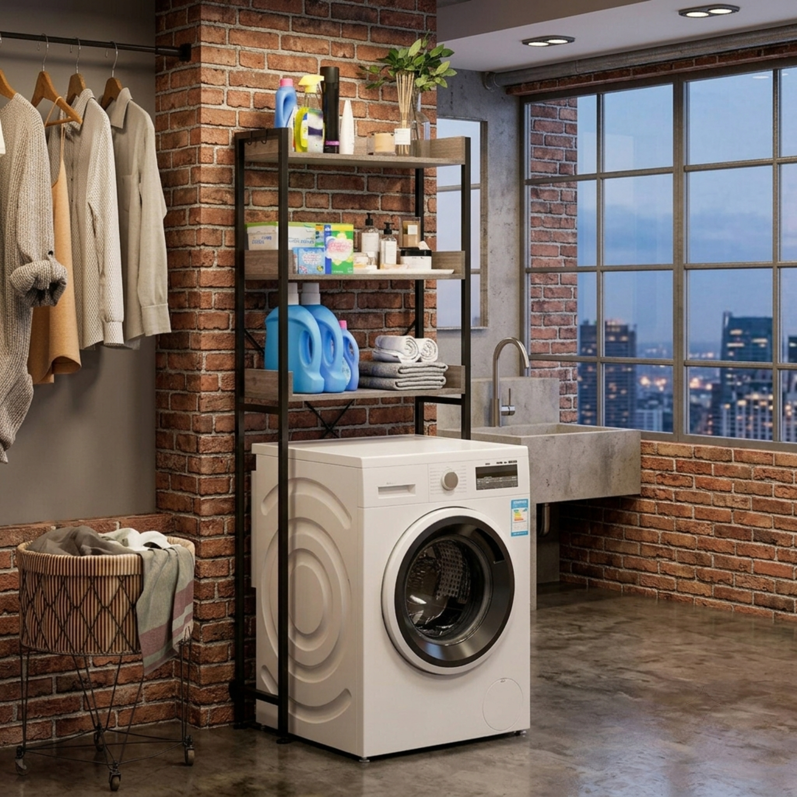 Vebreda Over-the-Toilet Storage, Over The Toilet Storage Rack with Hooks and Adjustable Bottom Bar, Large Storage Space, Make Full Use of Space