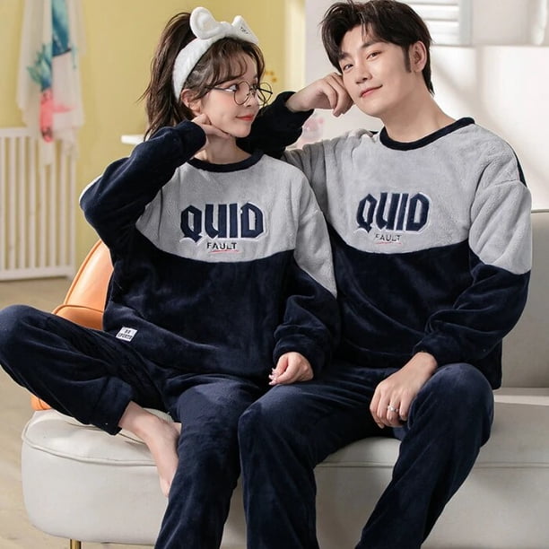 Conjunto de pijama de felpa de franela cálida para hombre y mujer, ropa de dormir de manga larga con cuello redondo, dibujos animados dulces, 32 estilos, Invierno