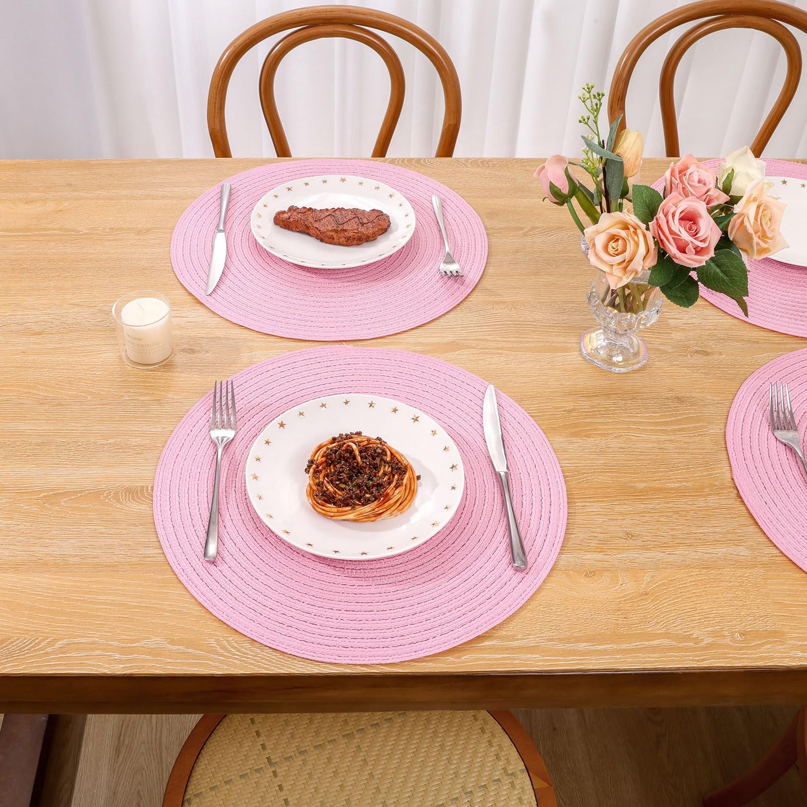 Round Placemats Set of 6 Woven Braided 15 inch Circle Placemat for Dining Tables Kitchen Table Mats Washable