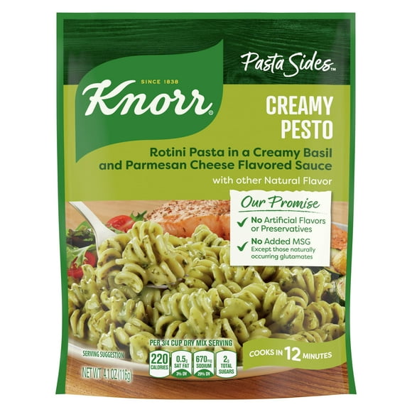 Knorr No Added MSG Creamy Pesto Basil and Parmesan Cheese Rotini Pasta, 12 Minute Cook Time, 4.1 oz