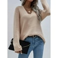 thumbnail image 5 of Women's Fashion Long Sleeves V Neck Loose Pullover Tops Blouse Knitted Sweater On Seasonal Clearance Khaki 4(S), 5 of 5