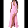 thumbnail image 3 of Vestido con Cuello en V Profundo y Cuello Halter para Mujer, Sin Mangas, Espalda Descubierta y Abertura. Rosa XL, 3 of 10