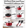 thumbnail image 2 of Cook N Home Pots and Pans Nonstick Cookware Set 10-Piece, Belly Shape Kitchen Cooking Set with Frying Pans and Saucepans, Induction Compatible, Marble Red, 2 of 8