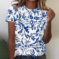 thumbnail image 2 of Camiseta de Cuello Redondo de Manga Corta con Impresión Floral para las Mujeres, Blusa de Poliéster Suave de Estilo de Vacaciones para el Uso Diario de Primavera Y Otoño, 2 of 7