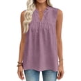 thumbnail image 4 of FDGIU Women's Ruffle V Neck Eyelet Sleeveless Tank Top, Loose Babydoll Curved Hem Summer Casual Camisole Blouse, 4 of 8